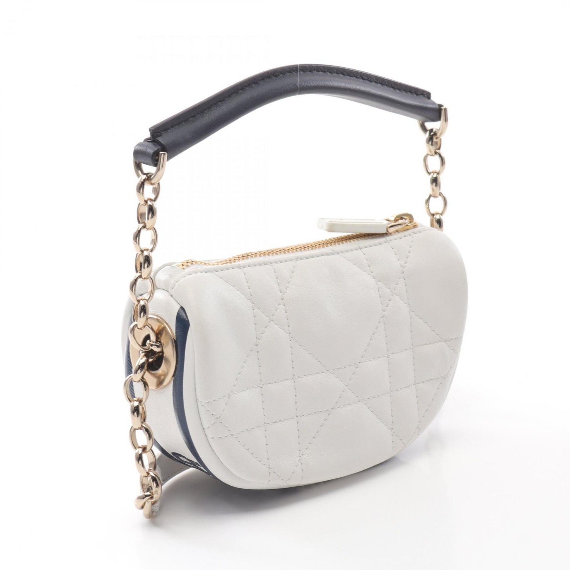 Christian Dior Navy White Leather Shoulder Bag ()