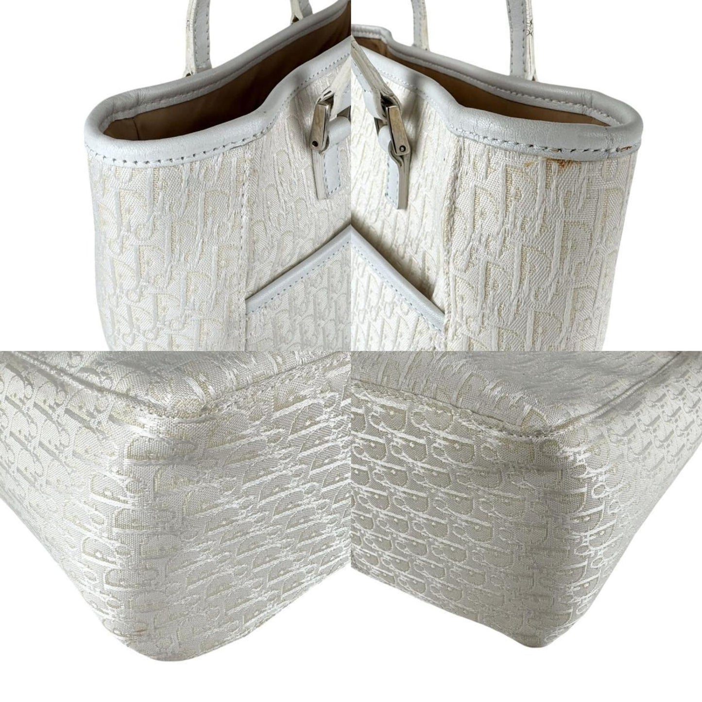 Christian Dior Ivory Canvas Leather Handbag ()
