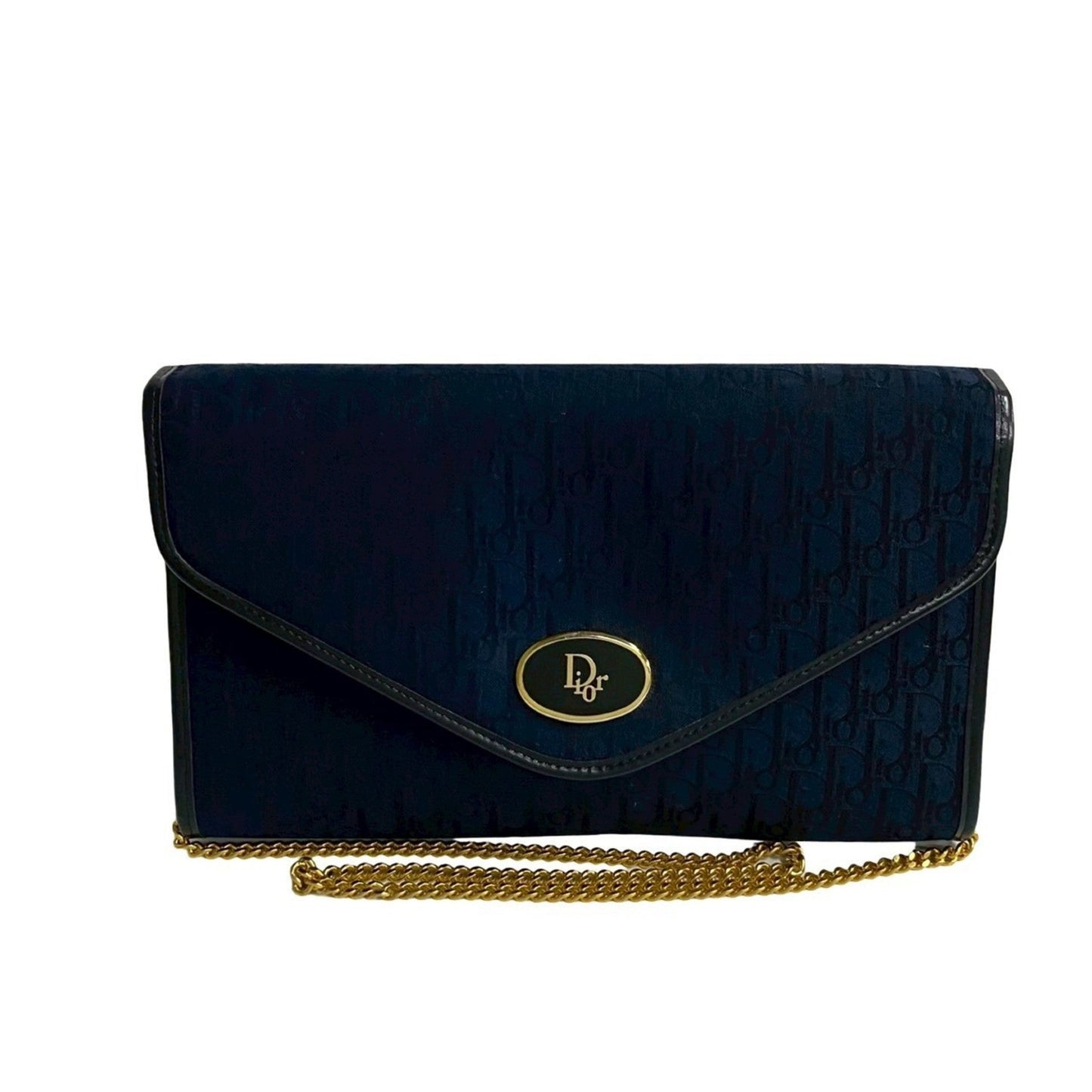 Christian Dior Navy Leather Canvas Shoulder Bag ()