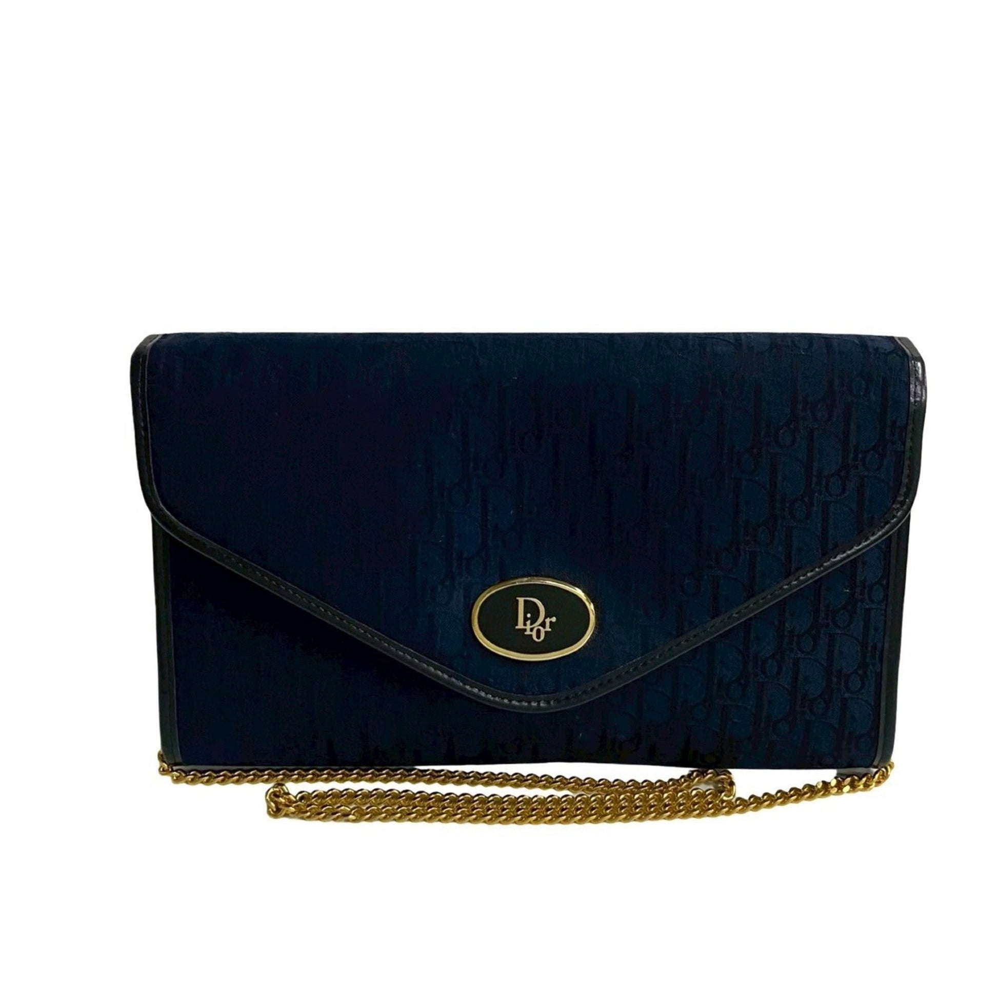 Christian Dior Navy Leather Canvas Shoulder Bag ()