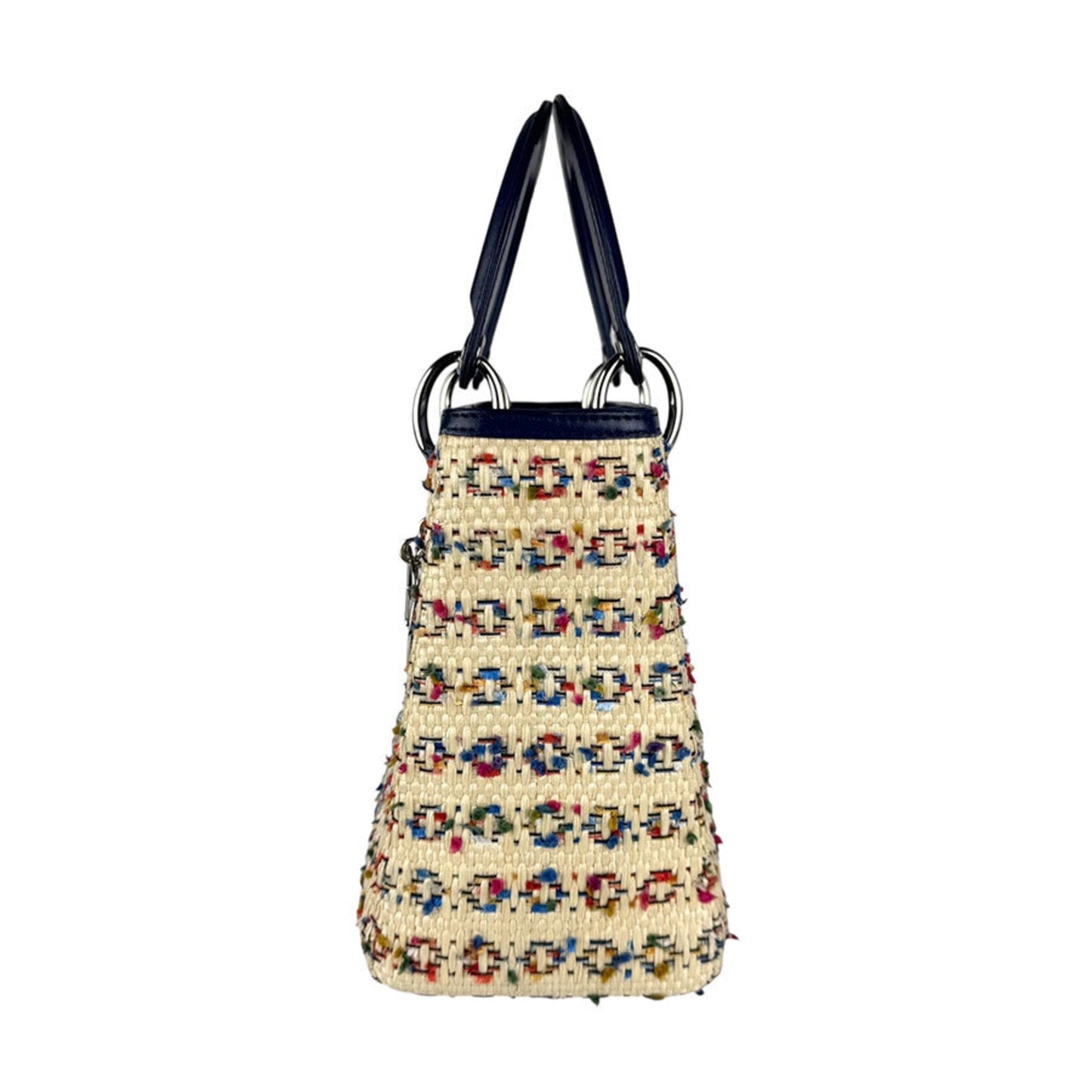 Christian Dior Beige Multi-Color Navy Raffia Leather Handbag Shoulder Bag ()