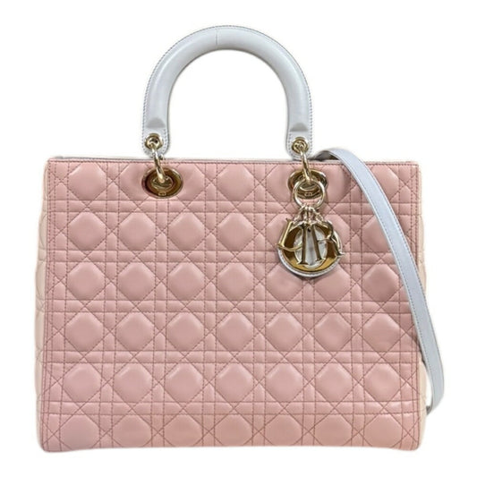 Christian Dior Gray Pink Leather Shoulder Bag ()