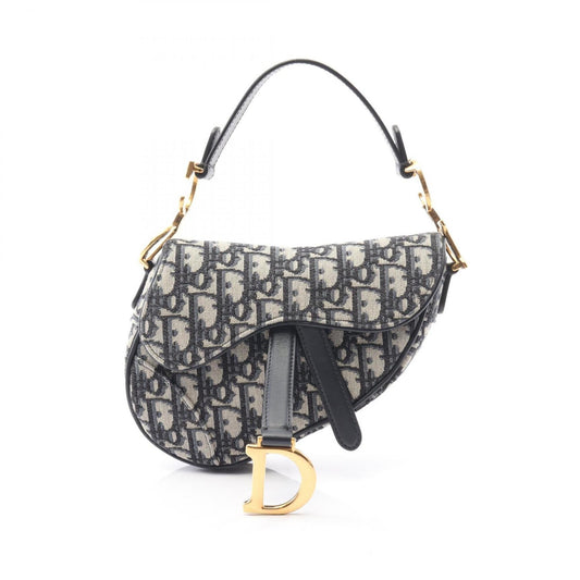 Christian Dior Beige Navy Canvas Leather Handbag ()