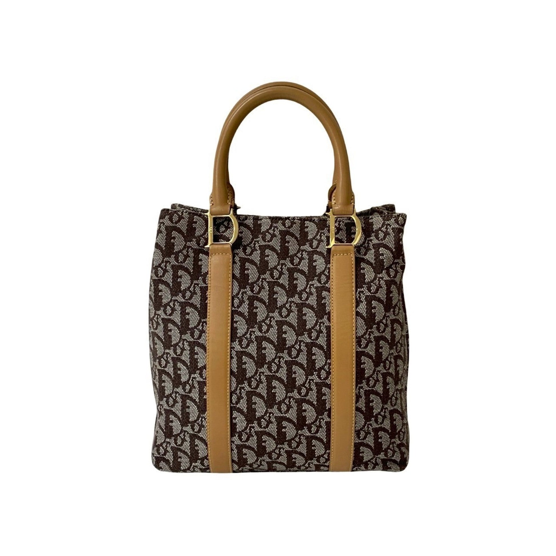 Christian Dior Beige Brown Leather Canvas Handbag ()