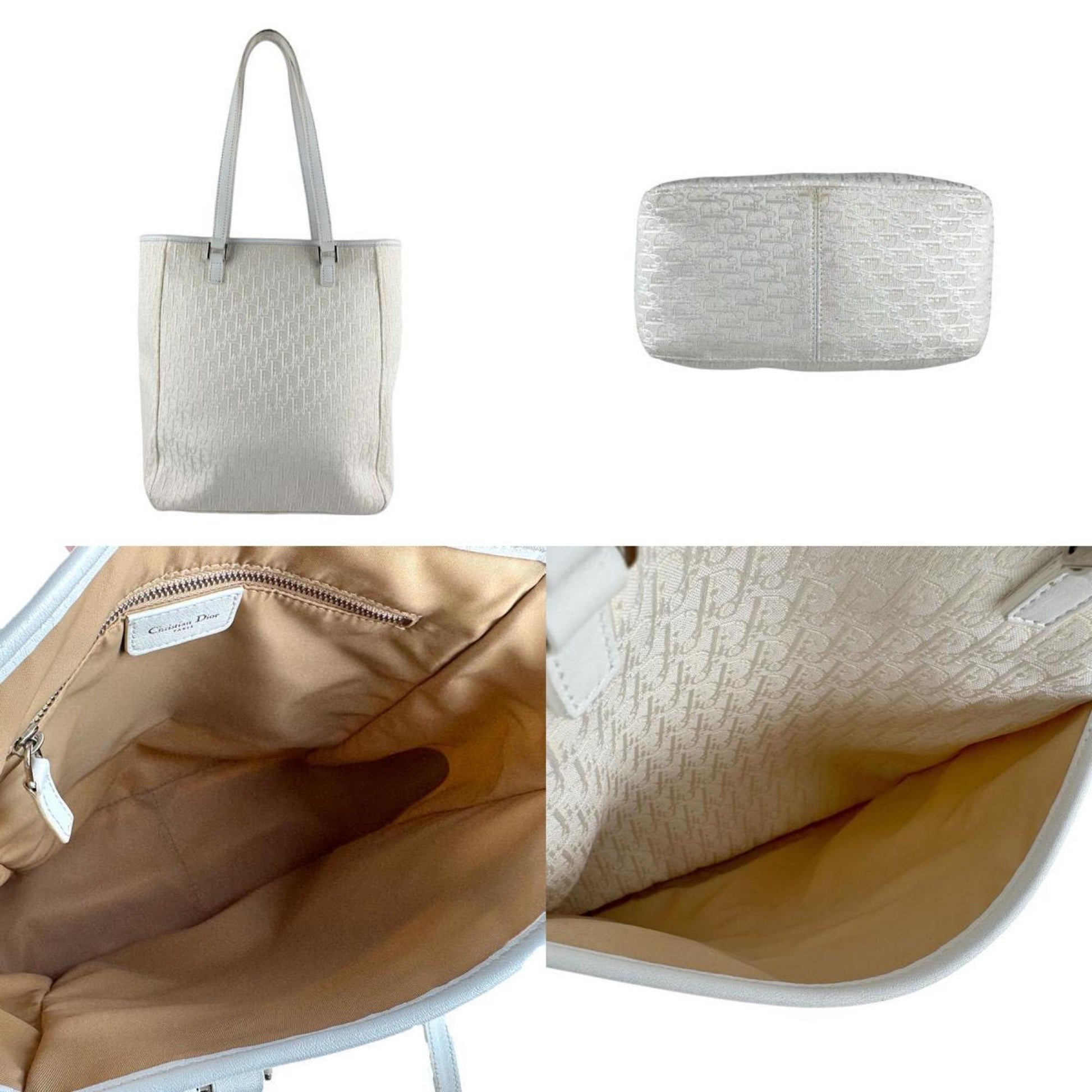 Christian Dior Ivory Canvas Leather Handbag ()