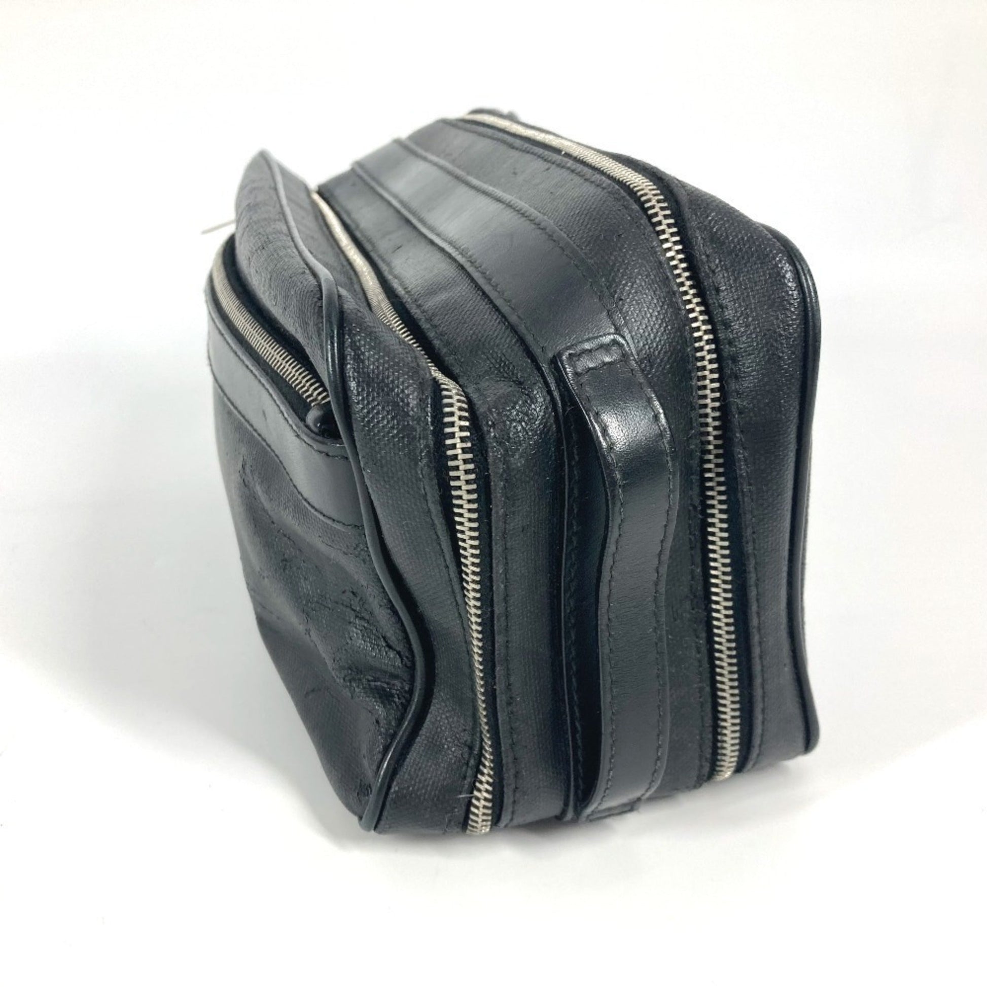Christian Dior Black Leather Coated Canvas Clutch Bag Pouch ()