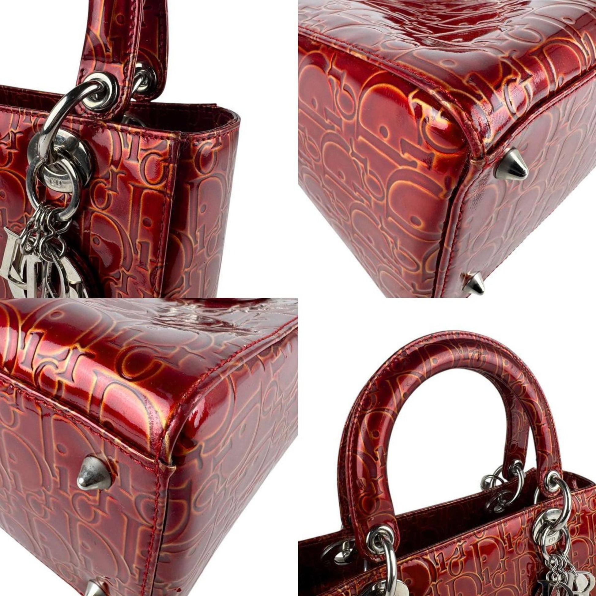 Christian Dior Red Color Patent Leather Handbag Shoulder Bag ()