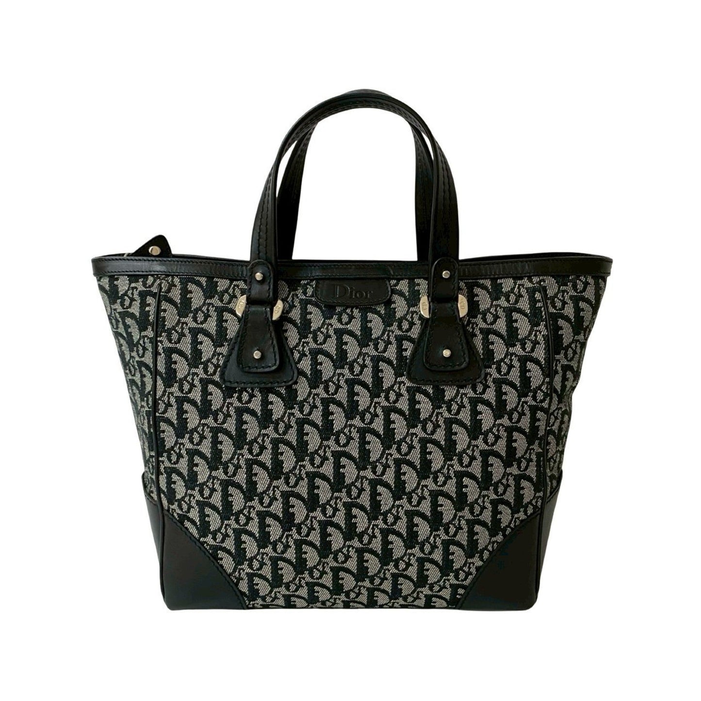 Christian Dior Black Canvas Leather Handbag Tote Bag ()