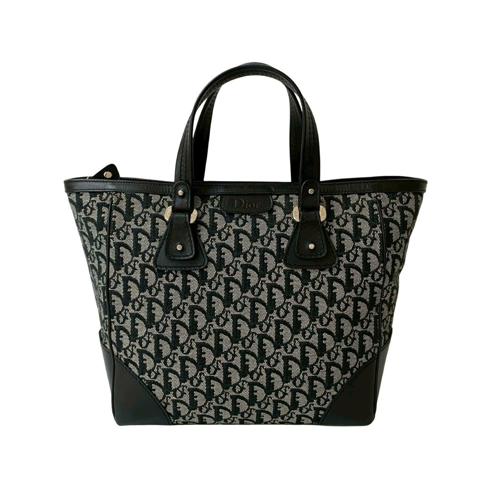 Christian Dior Black Canvas Leather Handbag Tote Bag ()