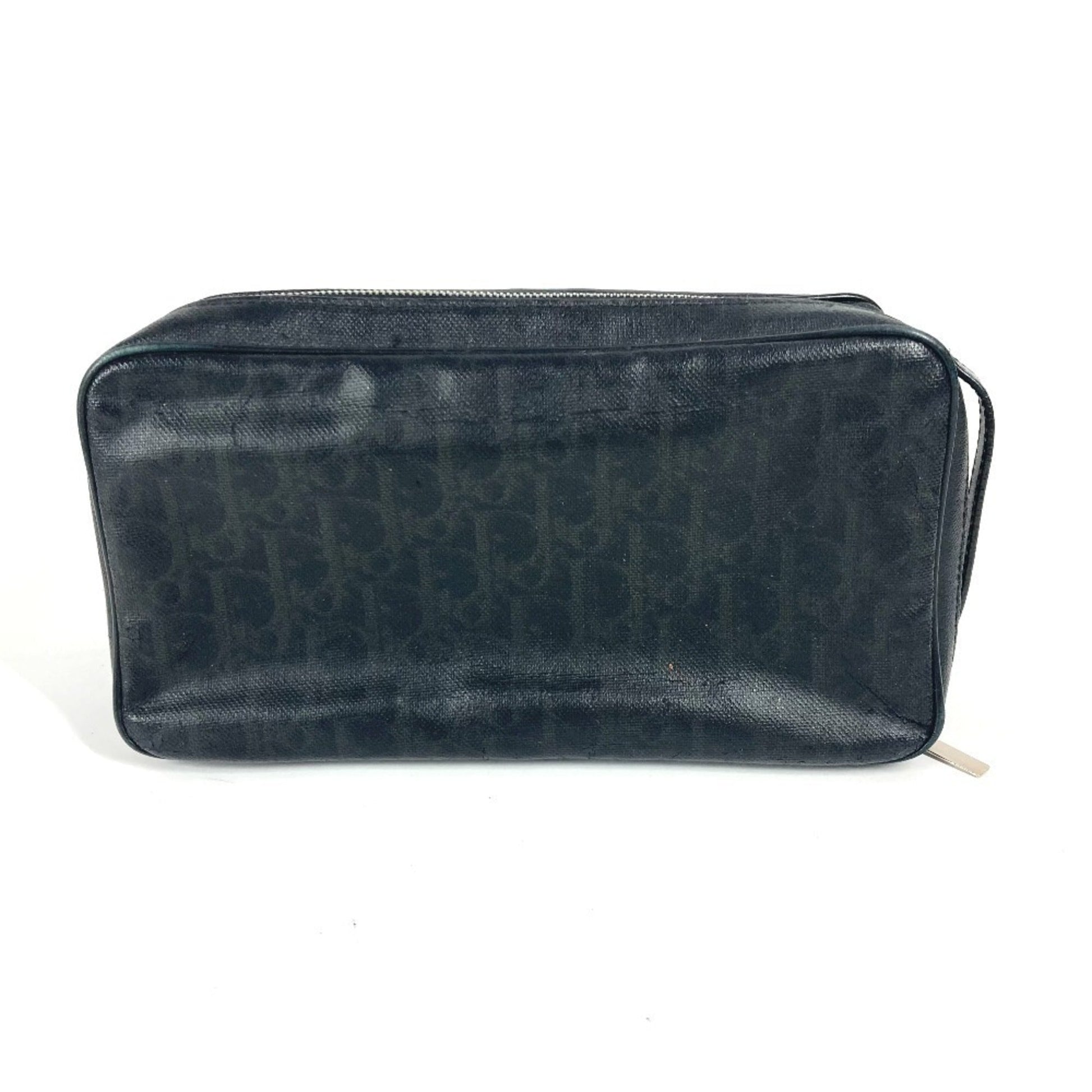 Christian Dior Black Leather Coated Canvas Clutch Bag Pouch ()