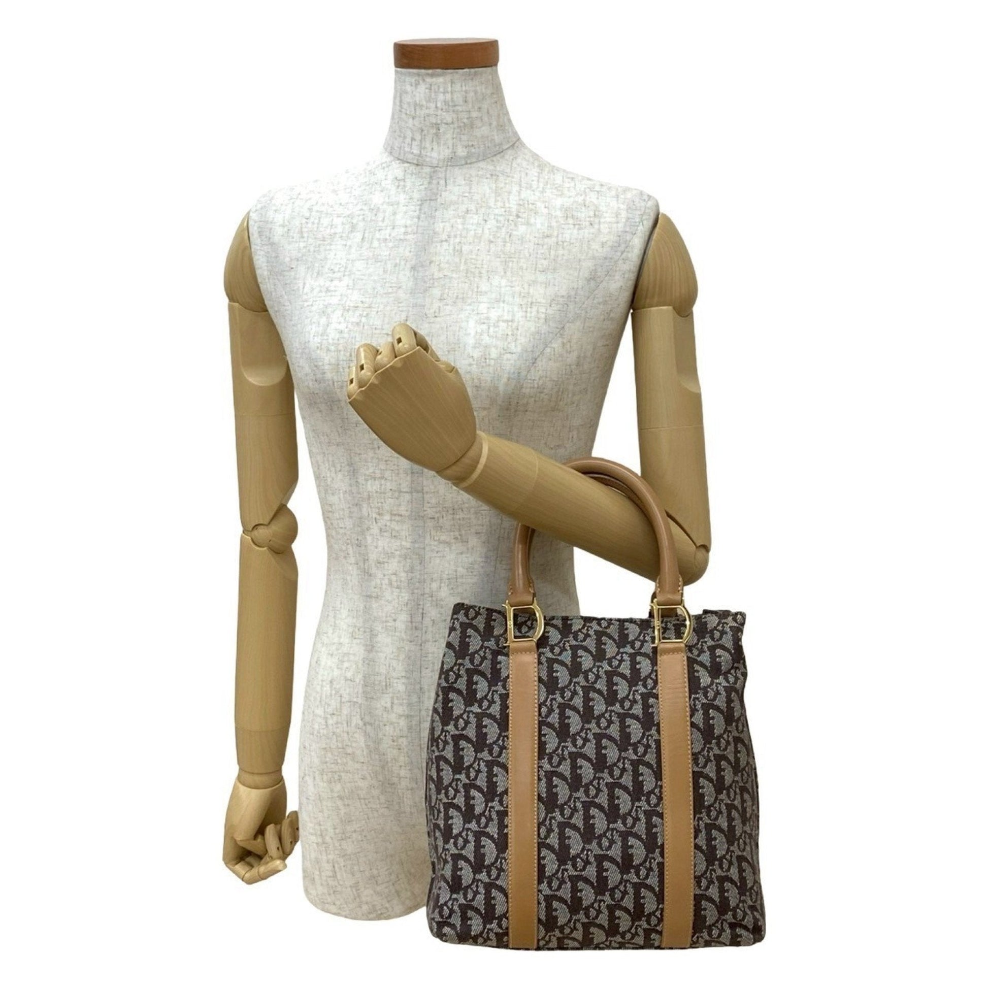 Christian Dior Beige Brown Leather Canvas Handbag ()