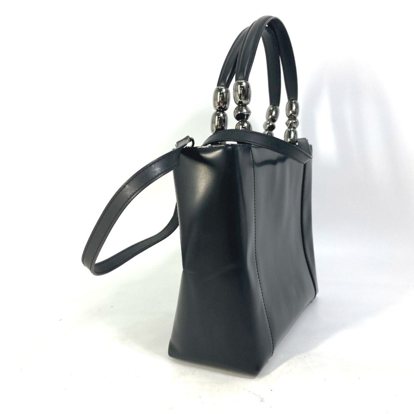 Christian Dior Black Leather Handbag Shoulder Bag Tote Bag ()