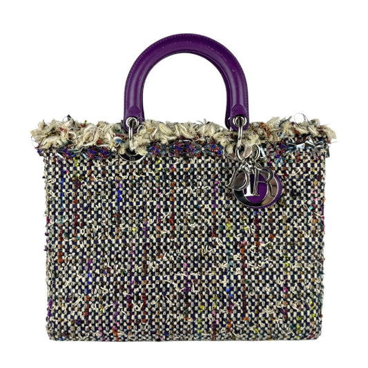 Christian Dior Multi-Color Purple Tweed Leather Handbag Shoulder Bag ()