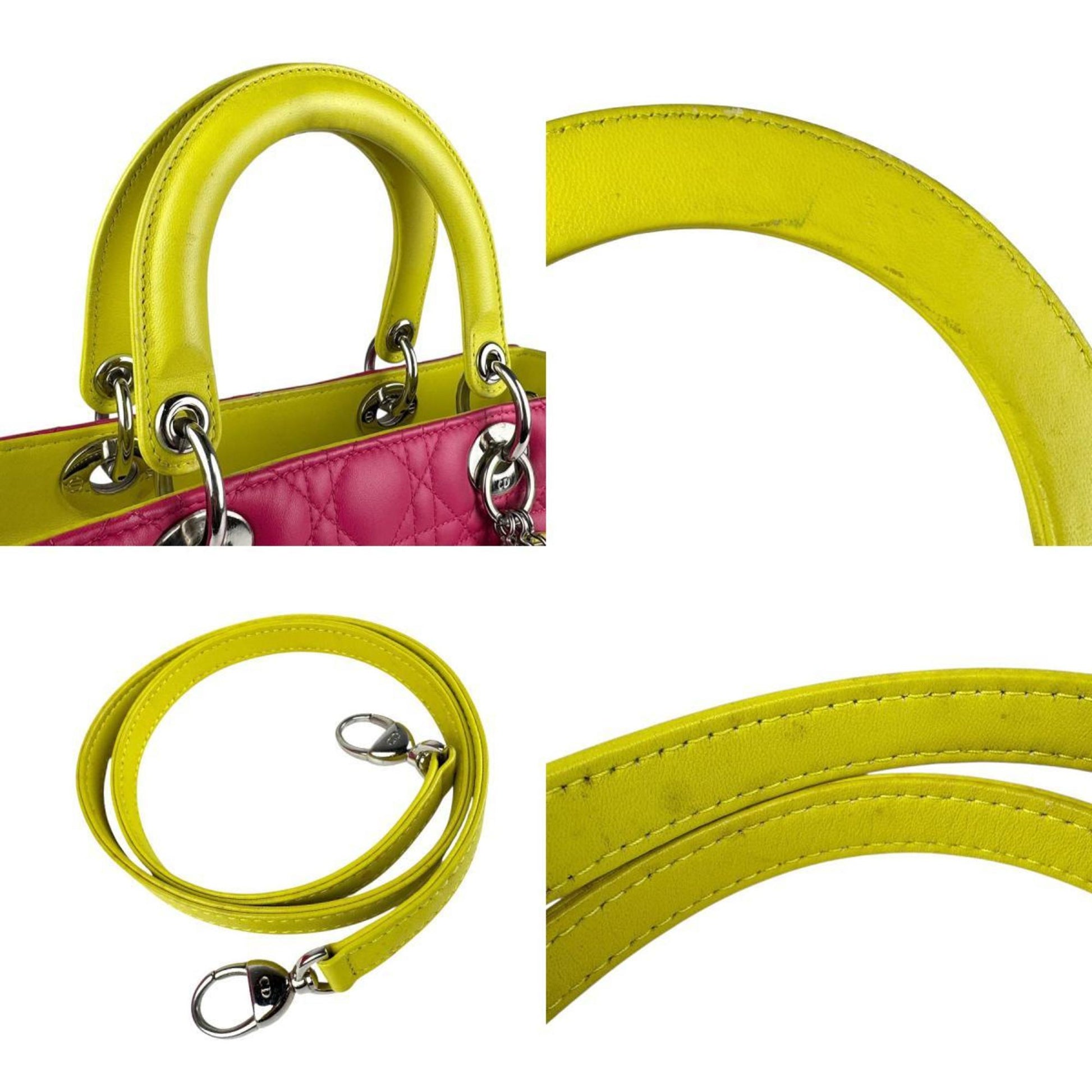 Christian Dior Blue Pink Yellow Leather Handbag Shoulder Bag ()