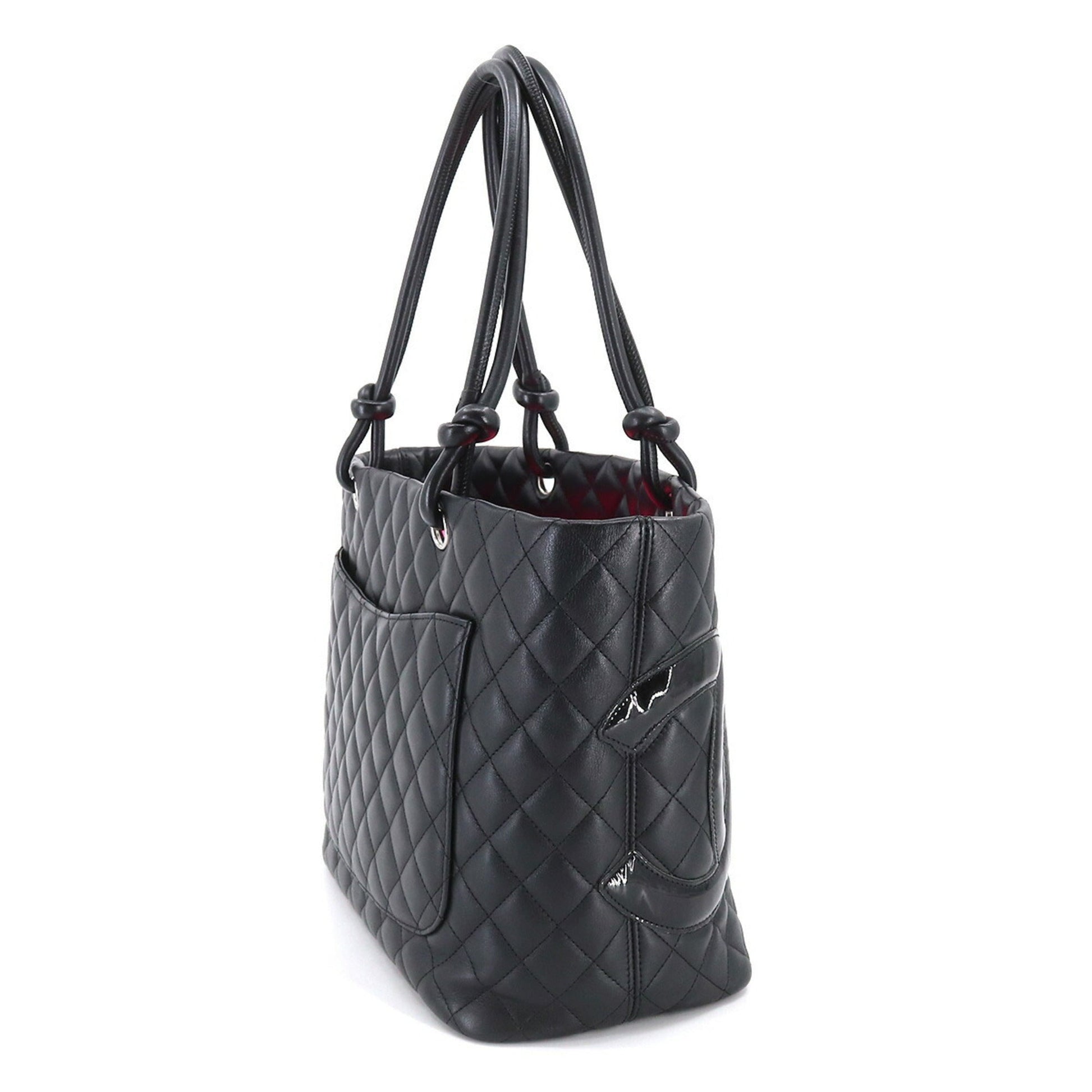 CHANEL Cambon Line Large Tote Bag Leather Enamel Black A25169