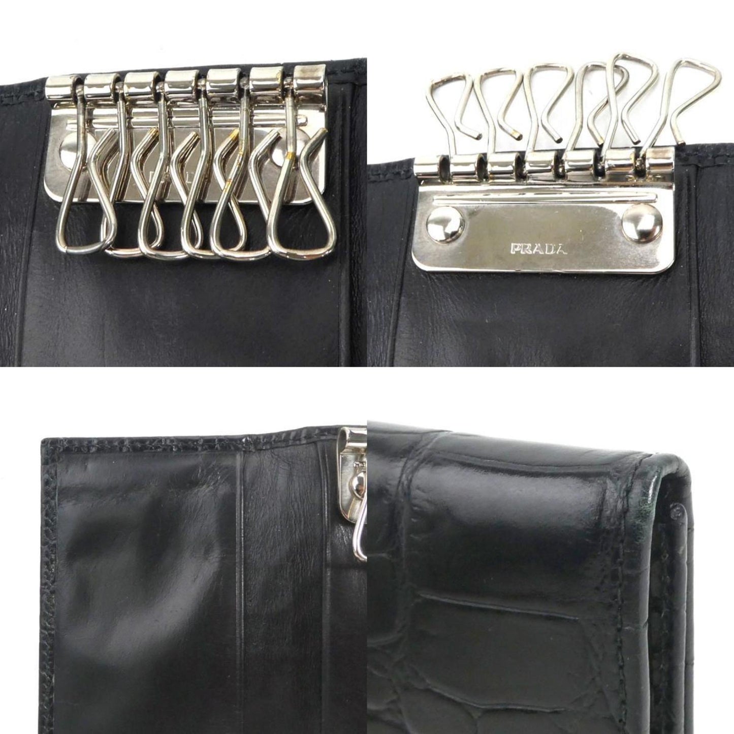 Prada key case embossed leather black unisex Luxury Handbag