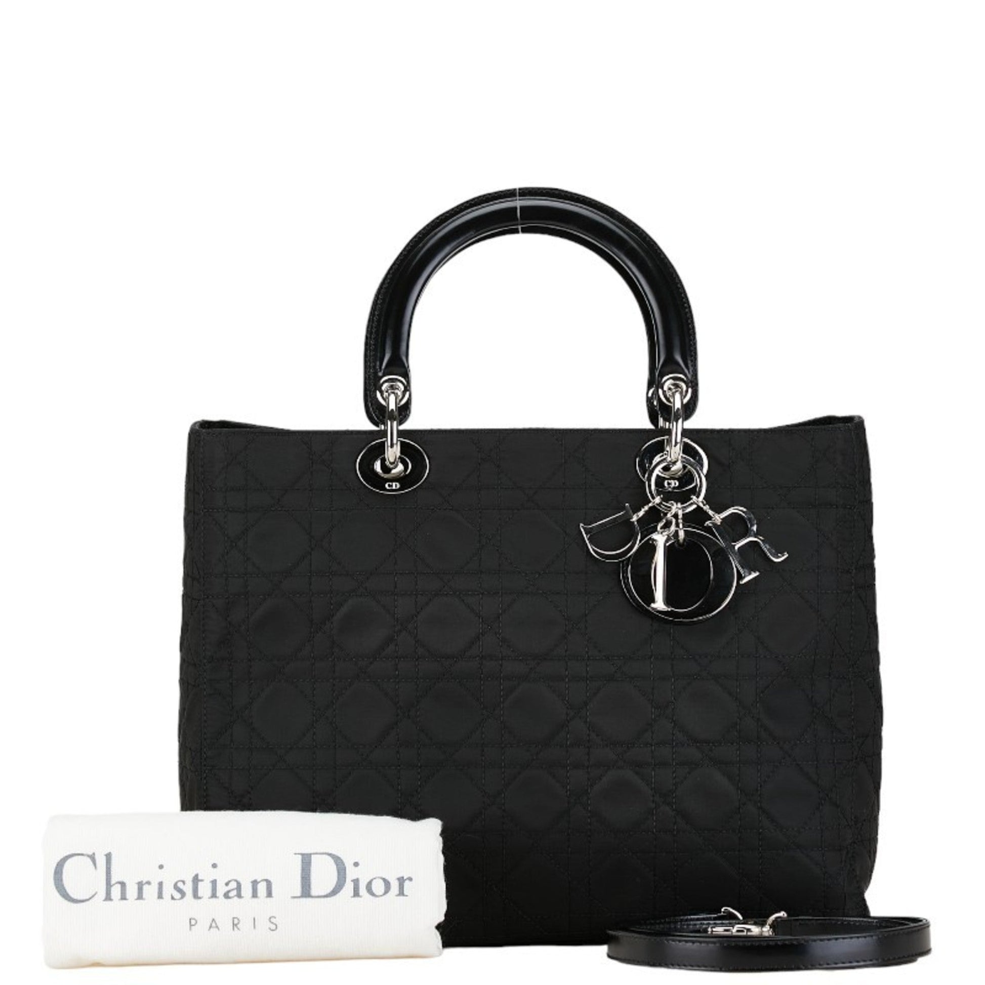 Christian Dior Black Cotton Leather Handbag Pochette Pouch Shoulder Bag ()