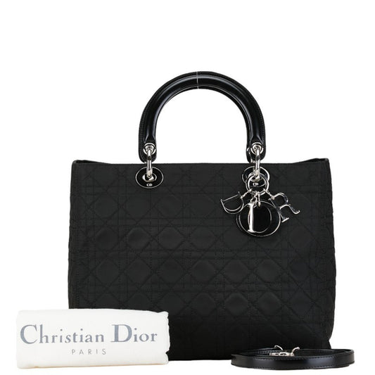 Christian Dior Black Cotton Leather Handbag Pochette Pouch Shoulder Bag ()