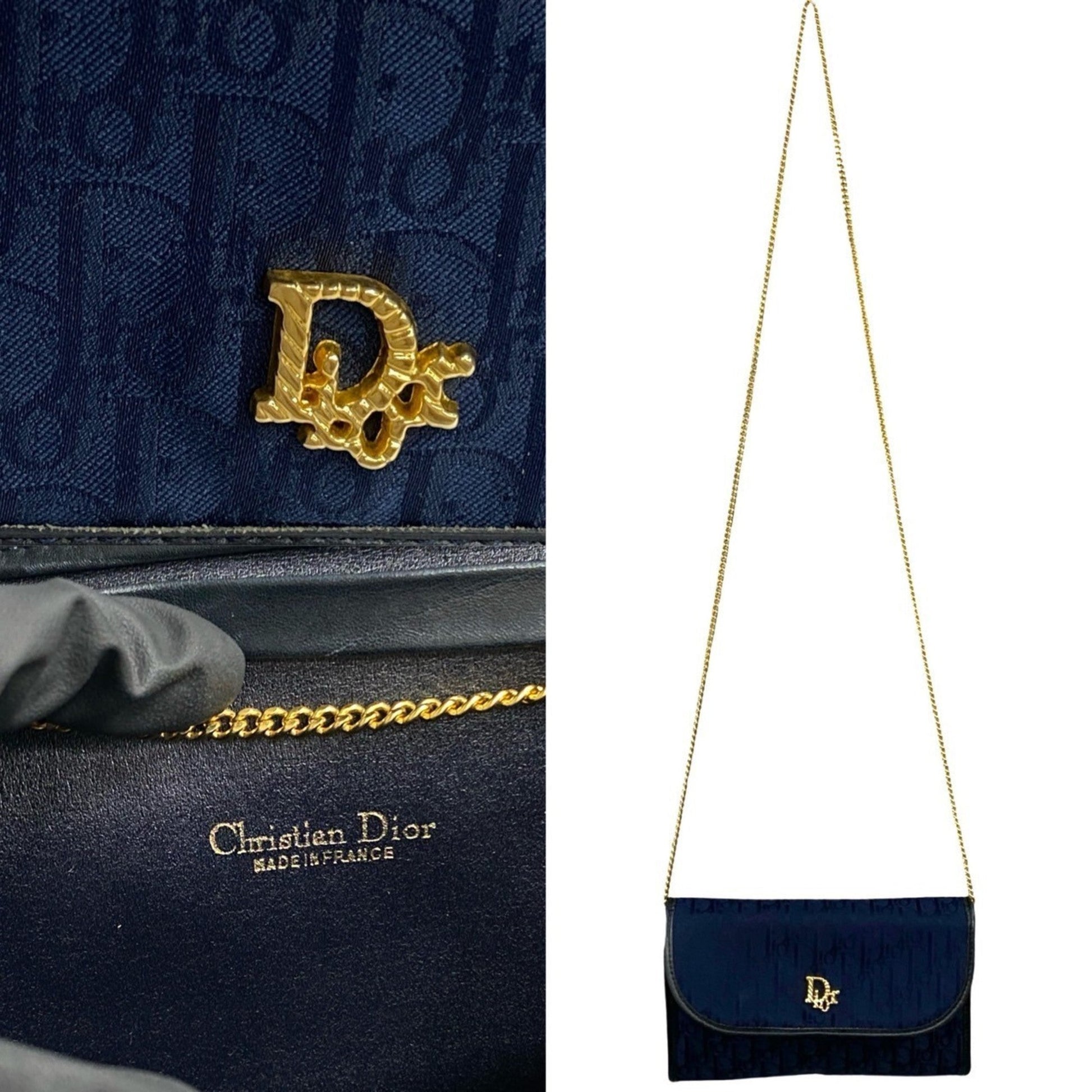 Christian Dior Navy Canvas Leather Pochette Shoulder Bag ()