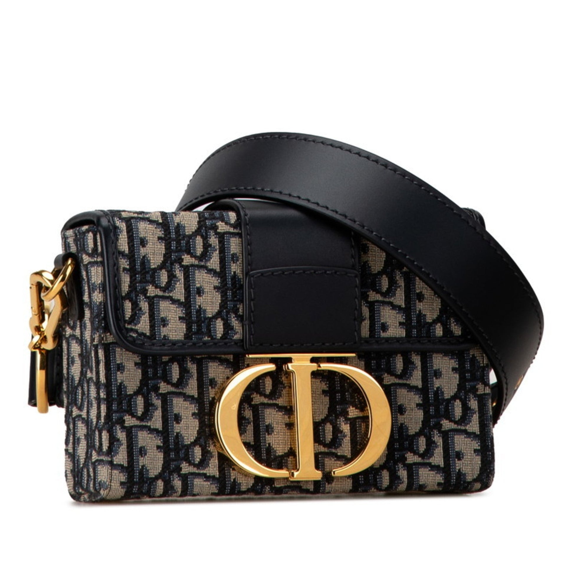 Christian Dior Beige Navy Jacquard Leather Shoulder Bag ()