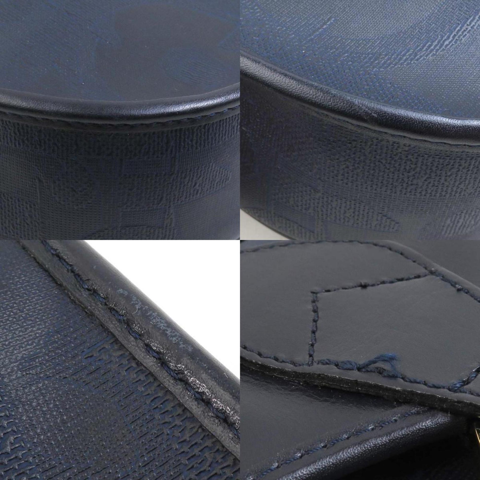 Christian Dior Navy Coated Canvas Leather Shoulder Bag ()