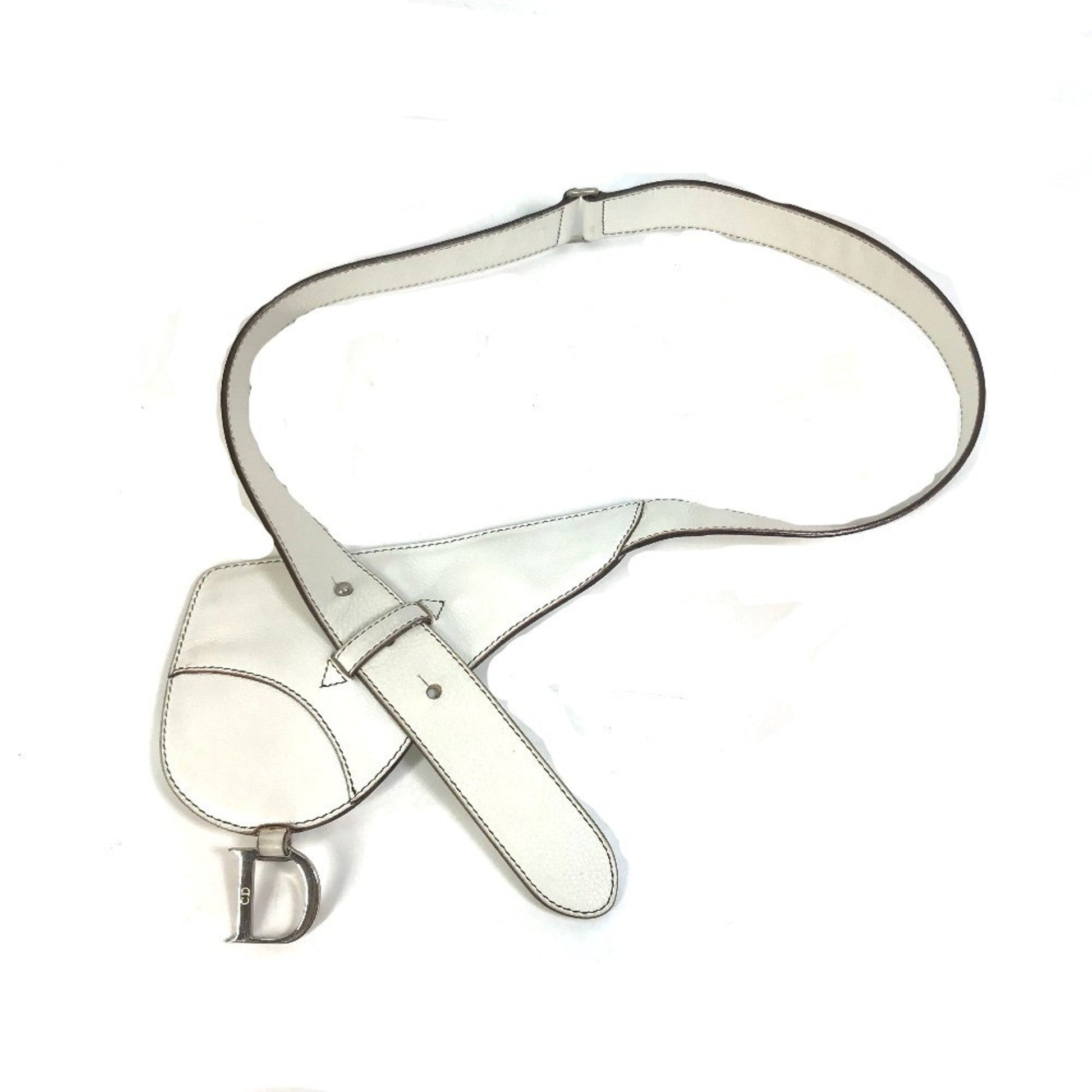 Christian Dior White Leather Fanny Pack Pouch Saddle Bag ()