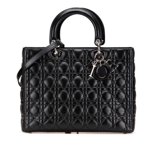 Christian Dior Lady Dior Black Leather Handbag Shoulder Bag ()