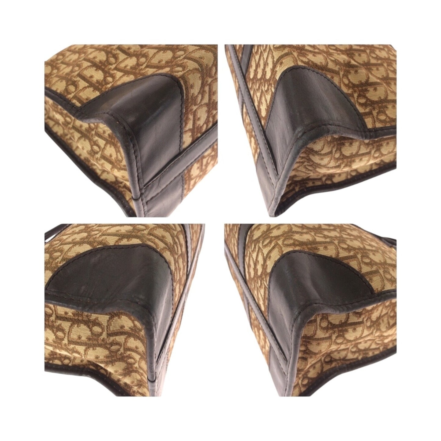 Christian Dior Beige Brown Canvas Leather Boston Bag Handbag ()