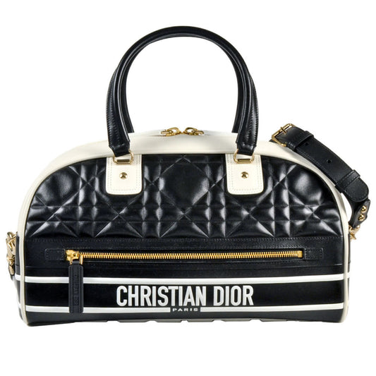 Christian Dior Black White Leather Handbag ()