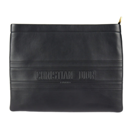 Christian Dior Black Leather Clutch Bag Handbag ()