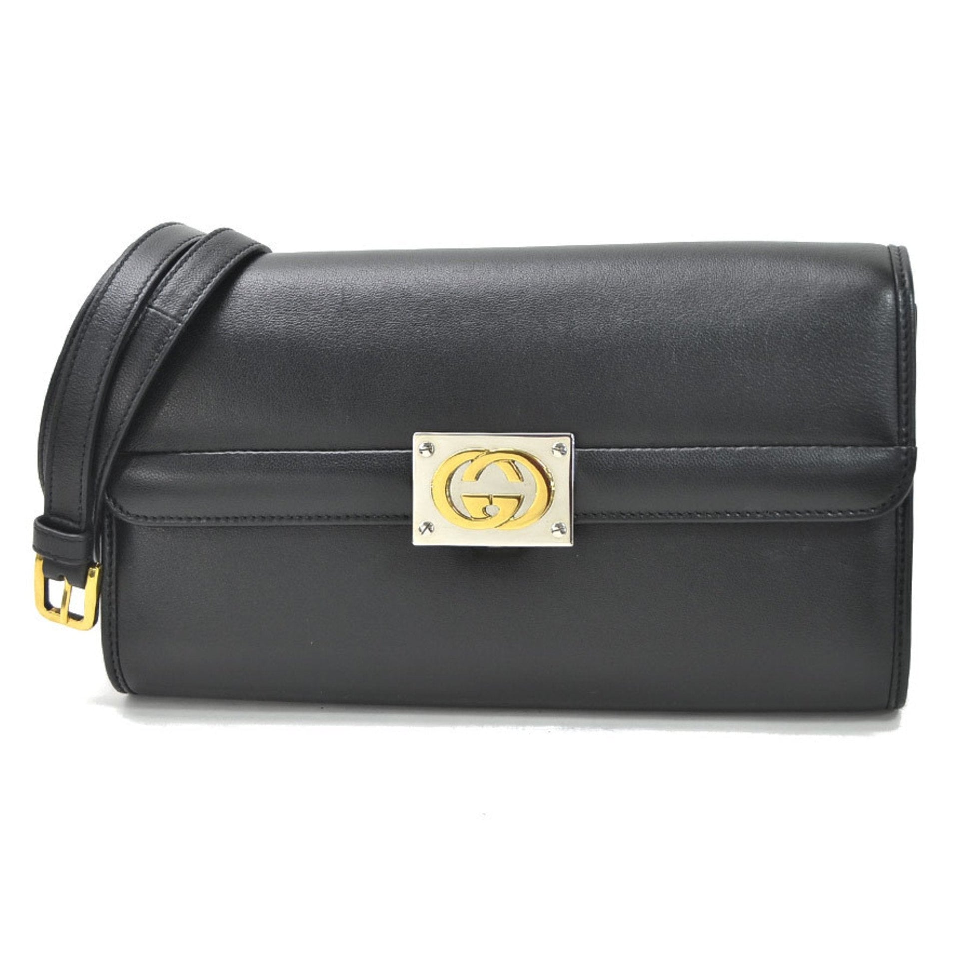 Gucci Interlocking G Black Leather Shoulder Bag
