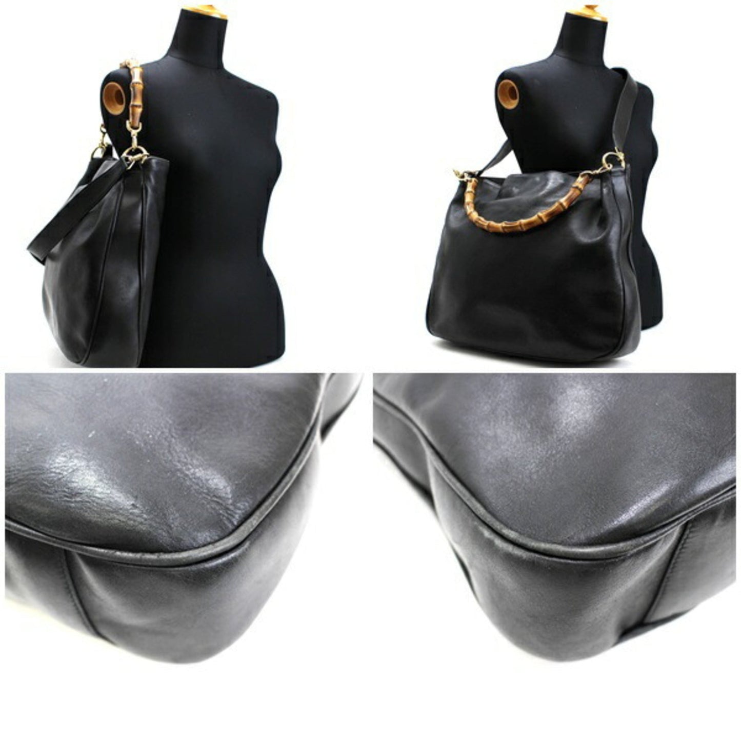 Gucci Bamboo Black Leather Shoulder Bag Style 7
