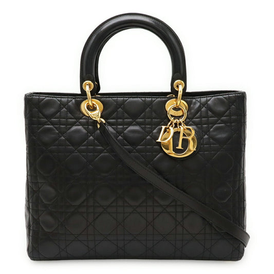 Christian Dior Black Leather Handbag Tote Bag ()