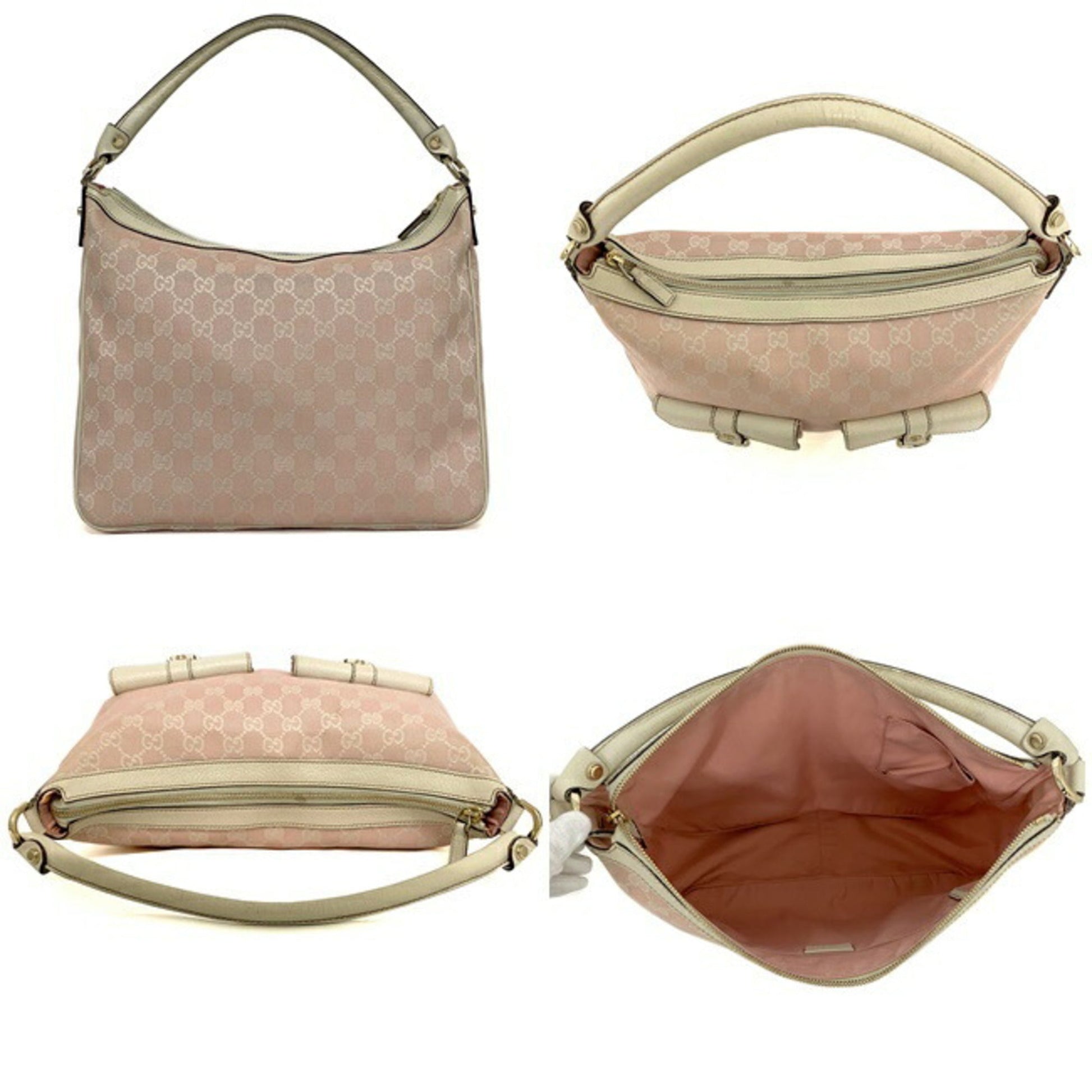 Gucci Abbey White Leather Canvas Handbag