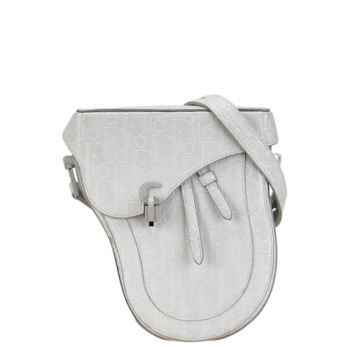 Christian Dior White Leather Saddle Bag Shoulder Bag ()