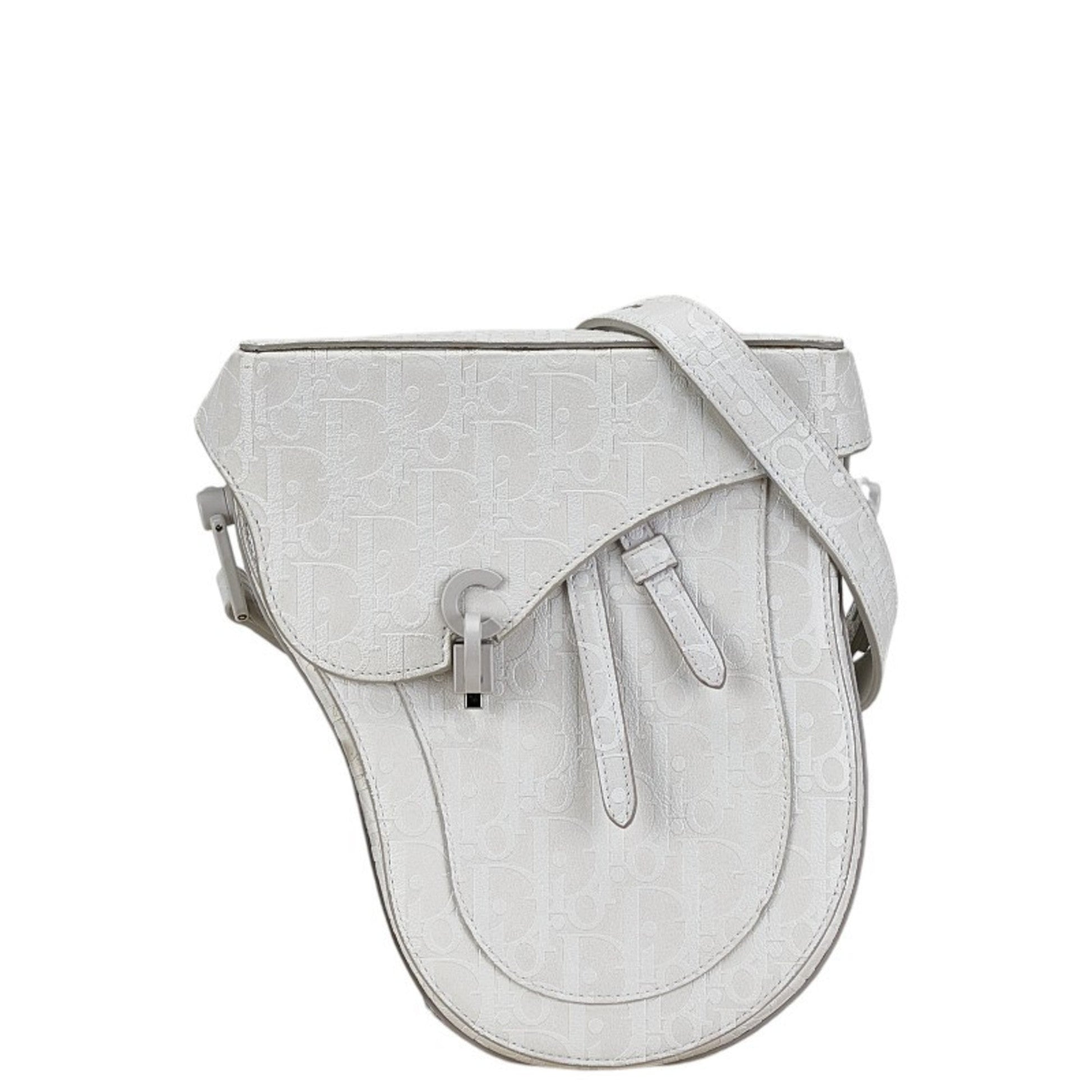 Christian Dior White Leather Saddle Bag Shoulder Bag ()