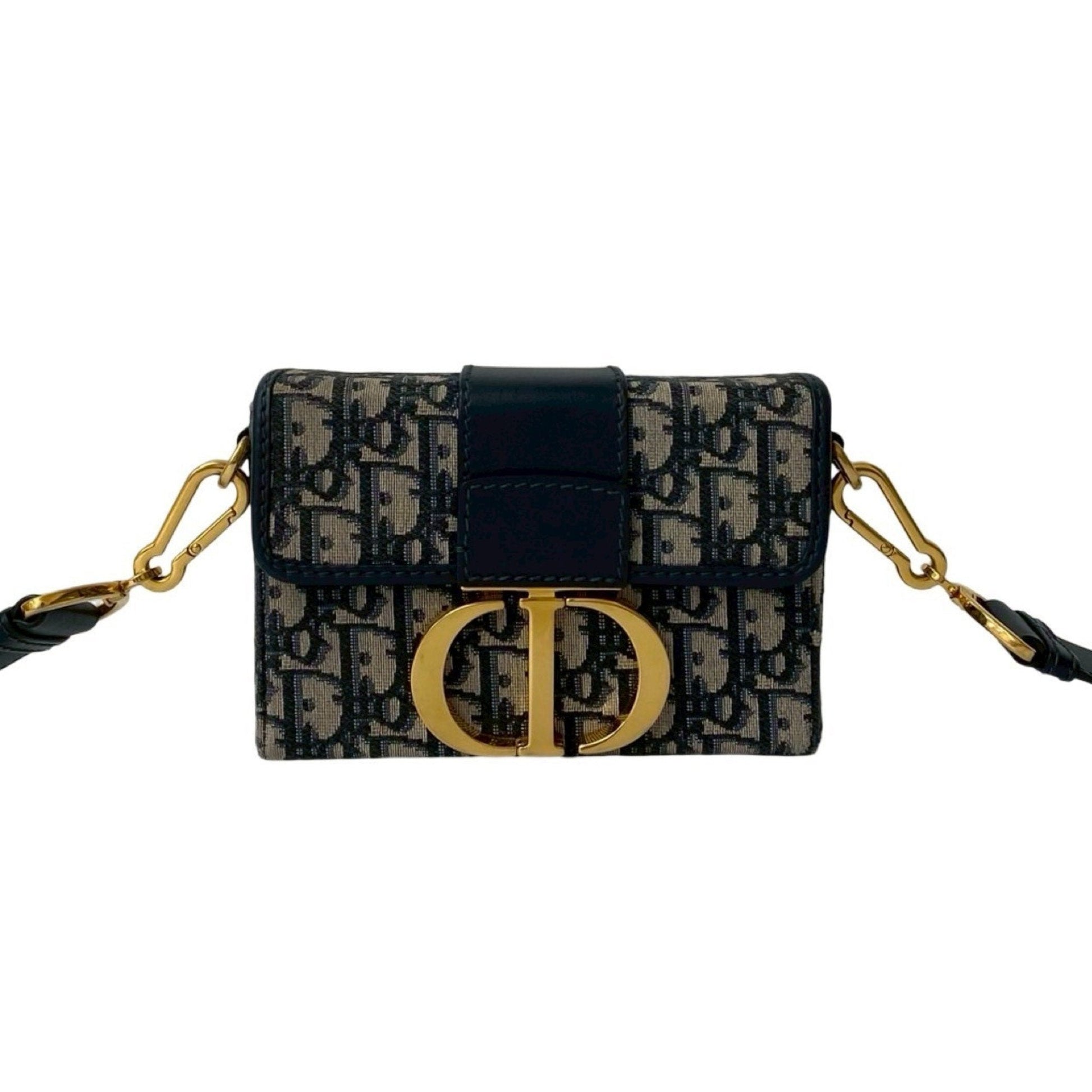 Christian Dior Navy Leather Canvas Shoulder Bag ()