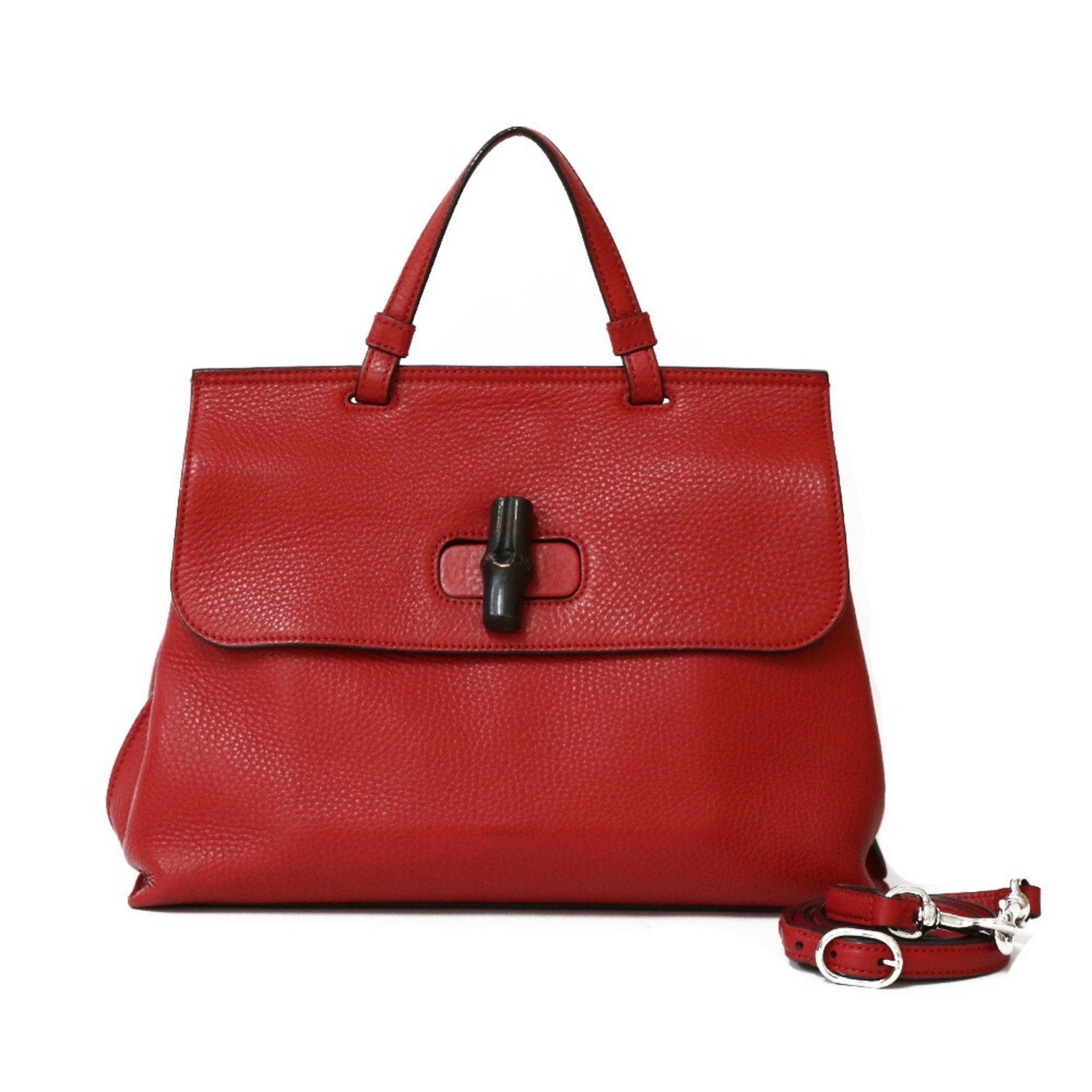 Gucci Bamboo Red Leather Shoulder Bag Style 2