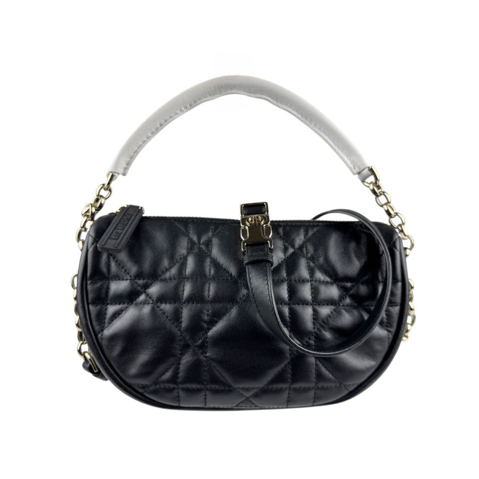 Christian Dior Black White Leather Handbag Shoulder Bag ()