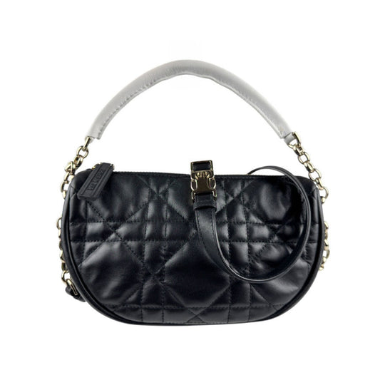 Christian Dior Black White Leather Handbag Shoulder Bag ()