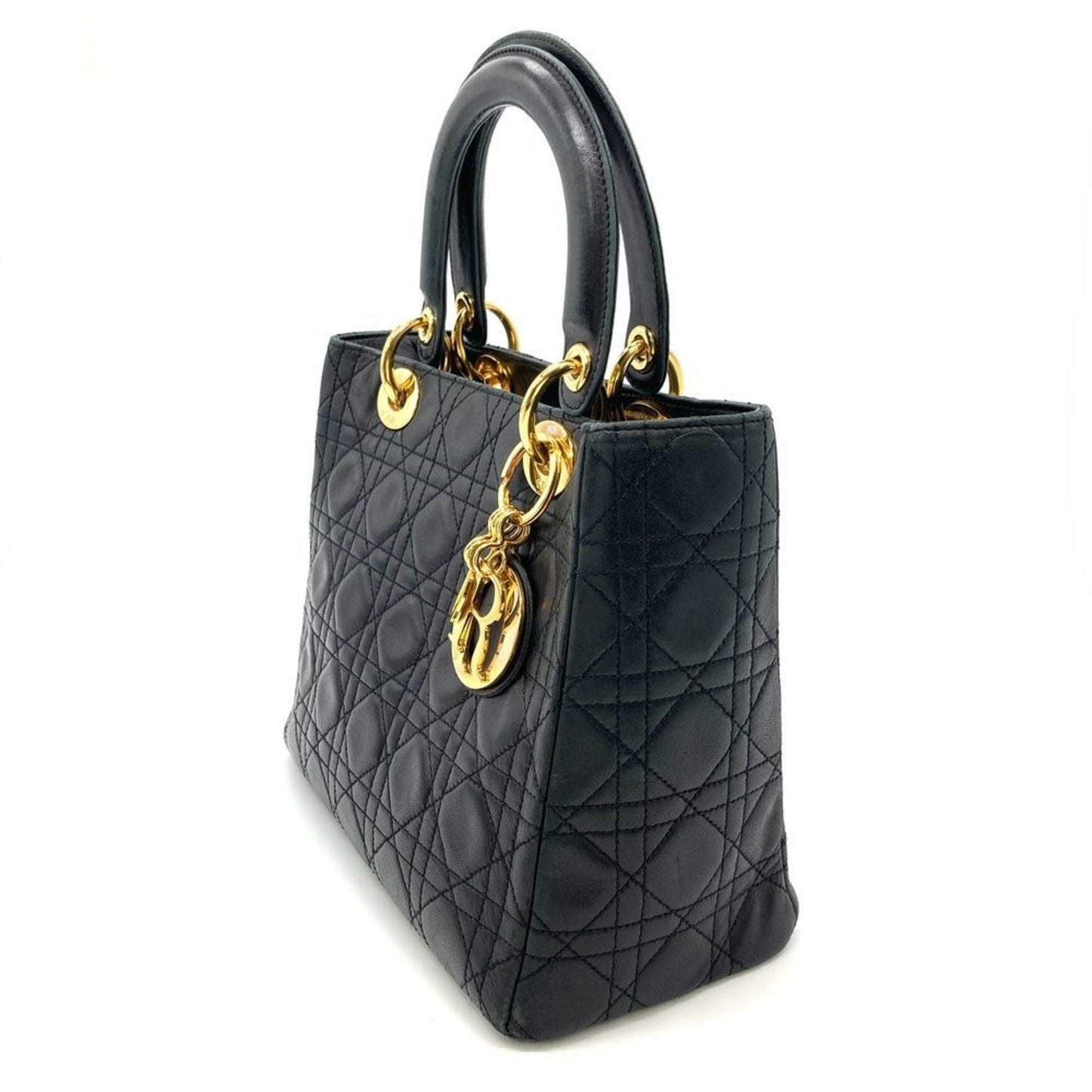 Christian Dior Lady Dior Black Leather Handbag ()