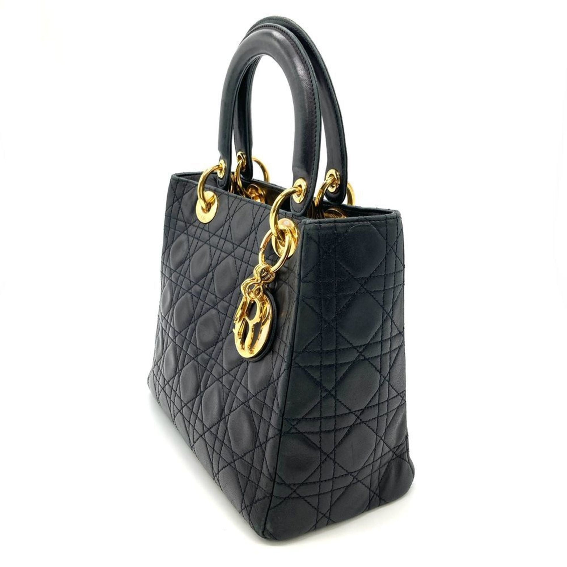 Christian Dior Lady Dior Black Leather Handbag ()