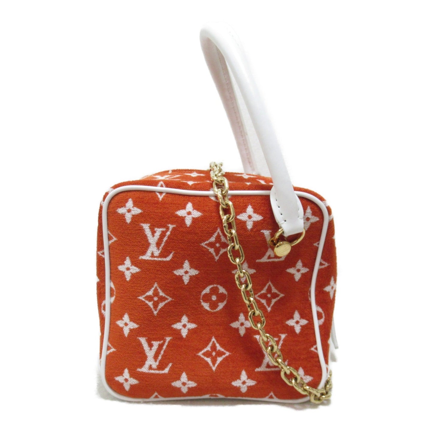LOUIS VUITTON LV match square bag Red leather Monogram jacquard velvet M46212
