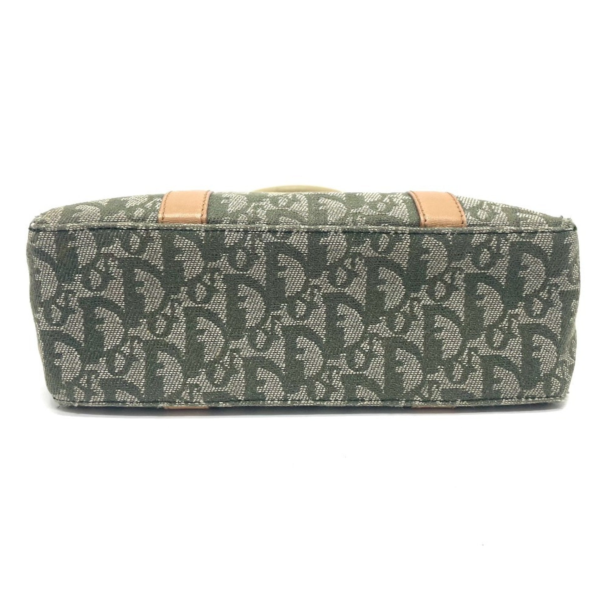 Christian Dior Green Canvas Leather Handbag Tote Bag ()