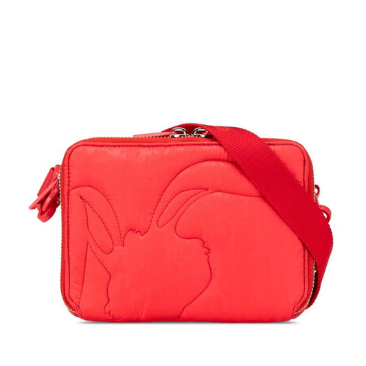 Christian Dior Red Color Nylon Leather Shoulder Bag ()