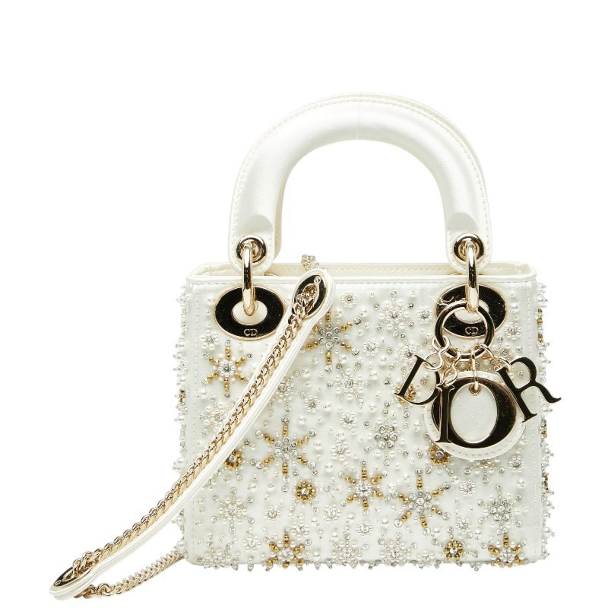 Christian Dior Lady Dior White Silk Handbag Shoulder Bag ()