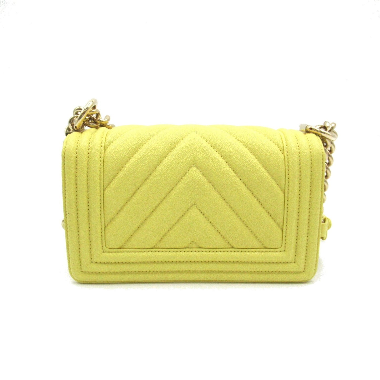 CHANEL Boy Chanel V-stitched chain shoulder bag, caviar skin (grained calfskin), women's, yellow