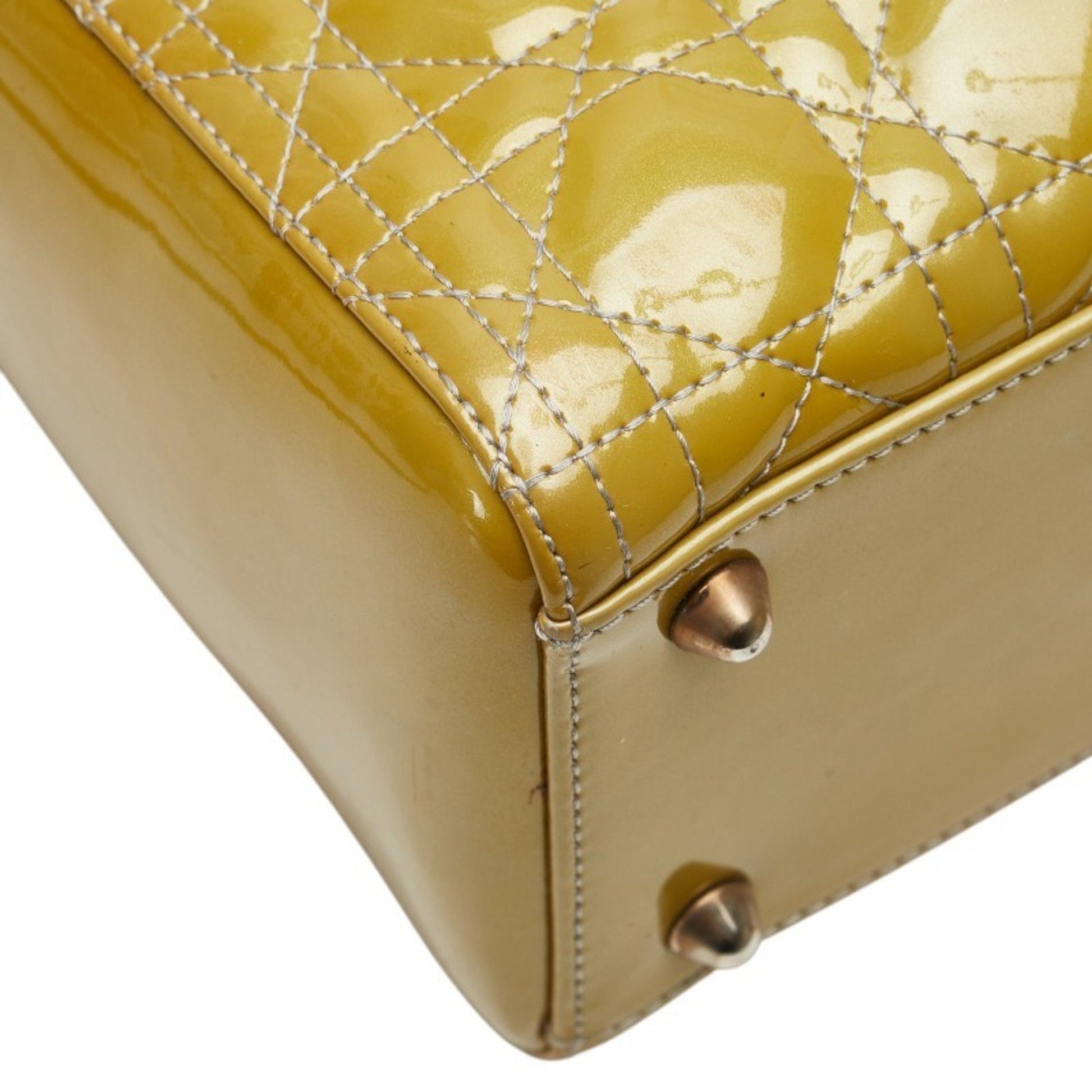 Christian Dior Lady Dior Yellow Patent Leather Handbag Shoulder Bag ()