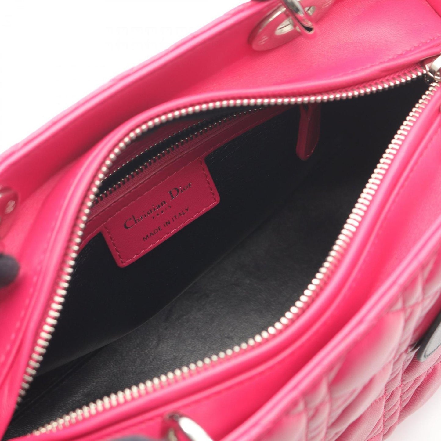 Christian Dior Lady Dior Black Pink Leather Handbag ()
