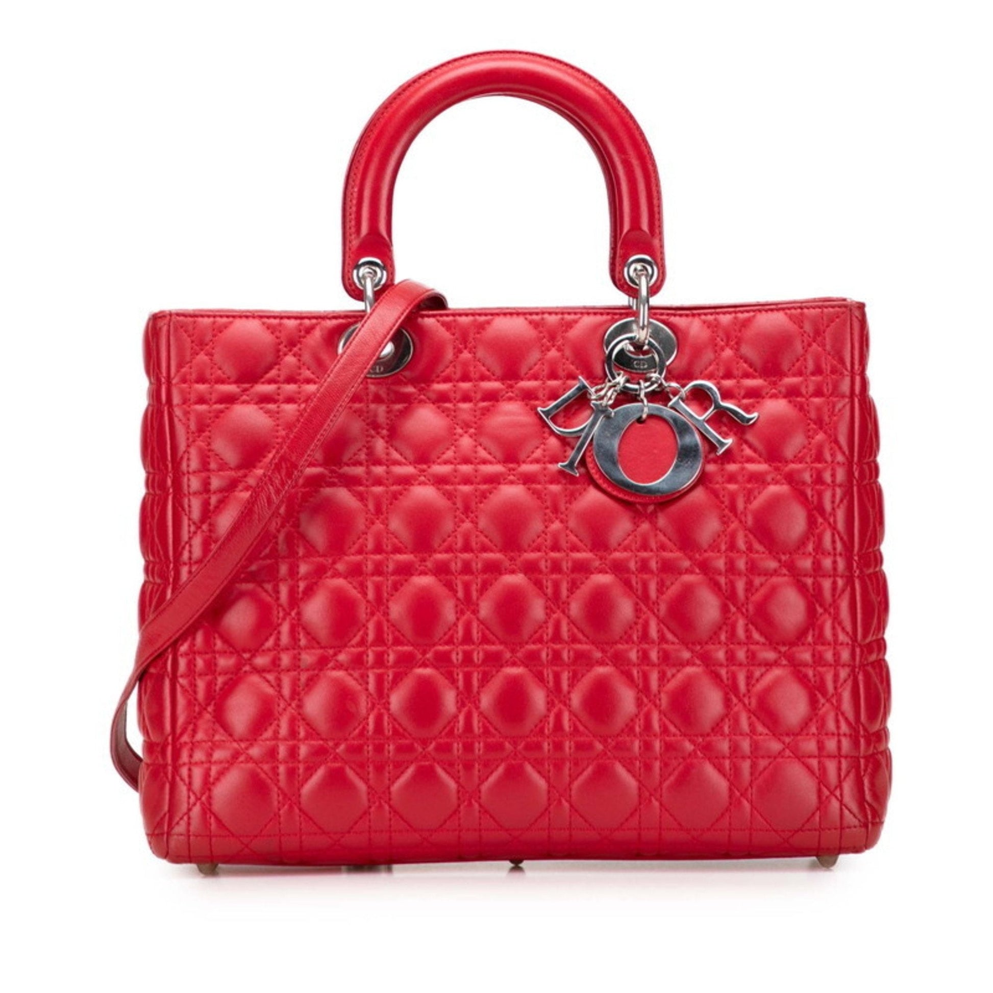 Christian Dior Lady Dior Red Color Leather Handbag Shoulder Bag ()